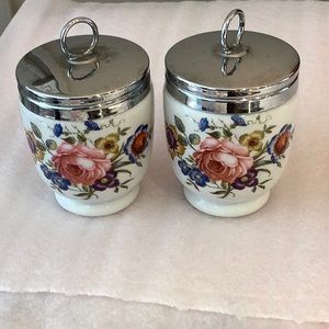 Pair of Royal Worcester porcelain egg coddlers